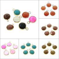 Gemstone Jewelry Pendant, Flat Round, gold color plated, for woman Approx 1.5mm, 5/Bag 