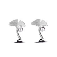 Sterling Silver Stud Earring, 925 Sterling Silver, Leaf, for woman, silver color 