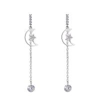 Sterling Silver Cubic Zirconia Earring, 925 Sterling Silver, Moon and Star, micro pave cubic zirconia & for woman, silver color 7mm,50mm 