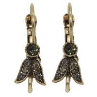 Brass Lever Back Earring Component, antique bronze color plated, with rhinestone Approx 