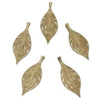 Brass Leaf Pendants, gold color plated Approx 