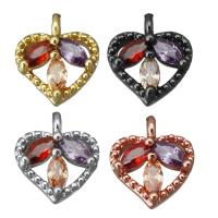 Brass Heart Pendants, plated, micro pave cubic zirconia Approx 1.5mm 