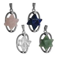Gemstone Brass Pendants, with Gemstone, Star, silver color plated silver color Approx 