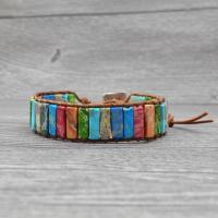 Impression Jasper Bracelet, with PU Leather Cord & Zinc Alloy, antique silver color plated, Unisex, mixed colors  Approx 6.7 