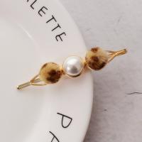 Hair Slide, Zinc Alloy, with Plush & Plastic Pearl, gold color plated & for woman, 60mm 