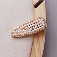 Alligator Hair Clip, Zinc Alloy, with Plastic Pearl, gold color plated & for woman & with rhinestone   