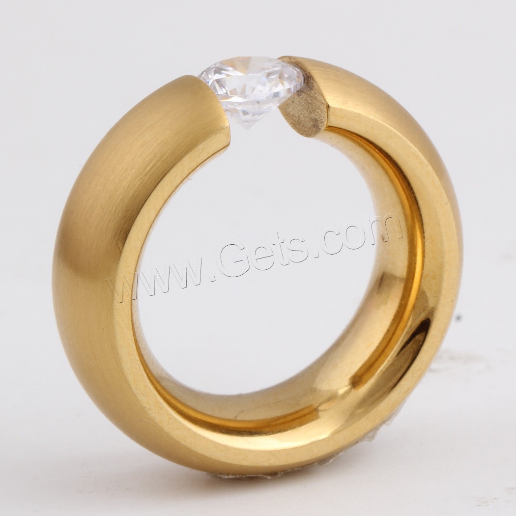 Titanium Steel Finger Ring, Donut, real gold plated, different size for choice & for woman & with cubic zirconia, 8.5mm, US Ring Size:6-10, Sold By PC