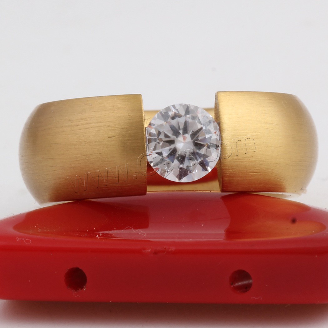 Anillo de dedo de acero Titanium de, Partículas de acero, Donut, chapado en oro real, diverso tamaño para la opción & para mujer & con circonia cúbica, 8.5mm, tamaño:6-10, Vendido por UD