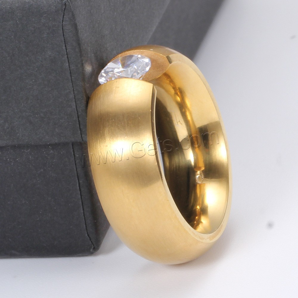 Anillo de dedo de acero Titanium de, Partículas de acero, Donut, chapado en oro real, diverso tamaño para la opción & para mujer & con circonia cúbica, 8.5mm, tamaño:6-10, Vendido por UD