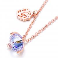Titanium Steel Jewelry Necklace, with Crystal, with 1.96Inch extender chain, Ellipse, rose gold color plated, oval chain & for woman & faceted, 13mm Approx 17.7 Inch 