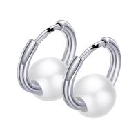 Stainless Steel Huggie Hoop Earring, with Porcelain, Round, for woman 15mm 