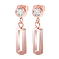 Titanium Steel Earrings, Geometrical Pattern, real rose gold plated, micro pave cubic zirconia & for woman & hollow 
