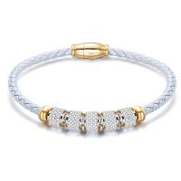Titanium Steel Bracelet, with Rhinestone Clay Pave & PU Leather, plated, for woman & with rhinestone 3mm Approx 7 Inch 
