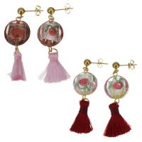 Fashion Tassel Earring, Stainless Steel, with Cotton Thread & Glass, gold color plated, for woman 52mm 
