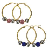 Stainless Steel Lever Back Earring, with Rhinestone Clay Pave, gold color plated, for woman 