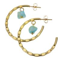 Stainless Steel Hoop Earring, with Acrylic, gold color plated, for woman 