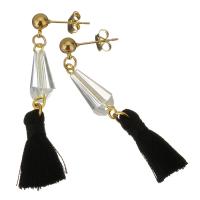 Fashion Tassel Earring, Stainless Steel, with Cotton Thread & Acrylic, gold color plated, for woman, 52mm 