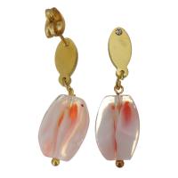 Stainless Steel Drop Earring, with Glass, gold color plated, for woman, 29mm 