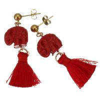 Fashion Tassel Earring, Stainless Steel, with Cotton Thread & Acrylic, gold color plated, for woman, 49mm 