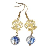 Stainless Steel Drop Earring, with Glass, gold color plated, for woman, 54mm 