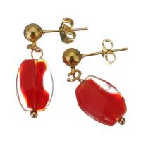 Stainless Steel Drop Earring, with Glass, gold color plated, for woman, 27mm 