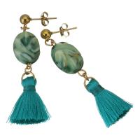 Fashion Tassel Earring, Stainless Steel, with Cotton Thread & Plastic, gold color plated, for woman, 56mm 