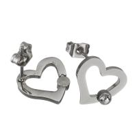 Stainless Steel Stud Earring, Heart, for woman & with rhinestone, original color 