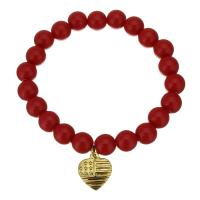 Агат браслет, с нержавеющая сталь, Сердце, Мужская, красный 10mm, длина:Приблизительно 8 дюймовый, продается Strand