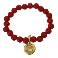 Red Agate Bracelets, with Stainless Steel, Flat Round, Unisex, red 10mm Approx 8 Inch 