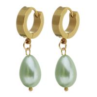 Stainless Steel Drop Earring, with Plastic Pearl, gold color plated, for woman, 34mm 