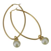 Edelstahl Tropfen Ohrring, mit Kunststoff Perlen, goldfarben plattiert, für Frau, 38x63mm,12x20mm, 6PaarePärchen/Menge, verkauft von Menge