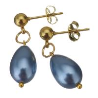 Edelstahl Tropfen Ohrring, mit Kunststoff Perlen, goldfarben plattiert, für Frau, 26mm,9x17mm, 6PaarePärchen/Menge, verkauft von Menge
