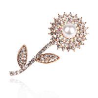 Rhinestone Zinc Alloy Brooch, with Plastic Pearl, Flower, plated, for woman & with rhinestone 39*47mm 