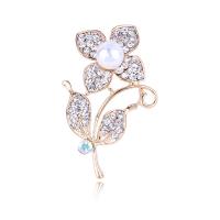 Rhinestone Zinc Alloy Brooch, with Plastic Pearl, Flower, plated, for woman & with rhinestone 34*54 