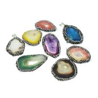 Natural Agate Druzy Pendant, Ice Quartz Agate, silver color plated, with rhinestone, Random Color, 32*20*5mm-33*25*5mm Approx 1.5mm 