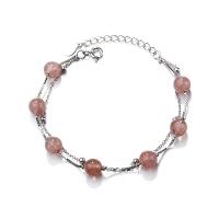 Sterling Silver Bracelets, 925 Sterling Silver, with Strawberry Quartz, for woman, silver color, 15cm+3cm 