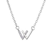 Cubic Zircon Micro Pave Sterling Silver Necklace, 925 Sterling Silver, Letter W, micro pave cubic zirconia & for woman, silver color 40cm+5cm 