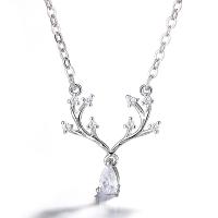 Cubic Zircon Micro Pave Sterling Silver Necklace, 925 Sterling Silver, Antlers, micro pave cubic zirconia & for woman, silver color, 3.5mmuff0c 40cm+5cm 