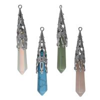 Gemstone Brass Pendants, with Gemstone silver color Approx 2.5mm 