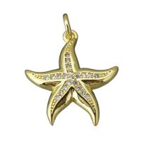 Cubic Zirconia Micro Pave Brass Pendant, Starfish, real gold plated, micro pave cubic zirconia Approx 3mm 