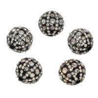 Strass Messing Europa Perlen, rund, Pistole schwarz plattiert, mit Strass, 22x22mm, Bohrung:ca. 4mm, 10PCs/Tasche, verkauft von Tasche