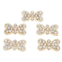 Rhinestone Zinc Alloy Connector, Bowknot, gold color plated, with rhinestone & 2/2 loop Approx 2mm 