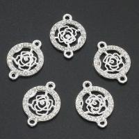 Flower Zinc Alloy Connector, silver color plated, with rhinestone & 1/1 loop Approx 2mm 