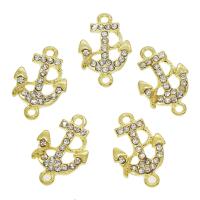 Rhinestone Zinc Alloy Connector, Anchor, gold color plated, with rhinestone & 1/1 loop Approx 2mm 