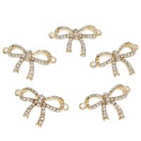 Rhinestone Zinc Alloy Connector, Bowknot, gold color plated, with rhinestone & 1/1 loop Approx 1mm 