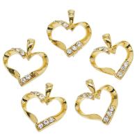 Zinc Alloy Heart Pendants, gold color plated, with rhinestone & hollow Approx 4mm 
