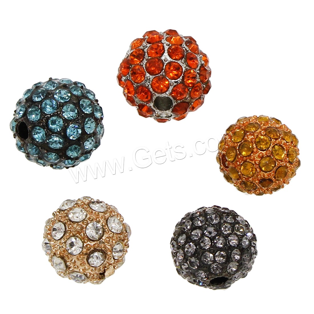Rhinestone Zinc Alloy Beads, Round, plated, different size for choice & with rhinestone, more colors for choice, Hole:Approx 2mm, 50PCs/Bag, Sold By Bag