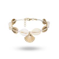 Zinc Alloy Anklet, with Cotton Cord & Shell, Shell, plated, adjustable & for woman 22mm Approx 9.06 Inch 