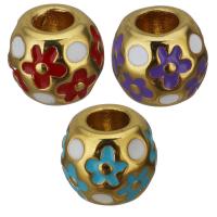 Stainless Steel Large Hole Beads, gold color plated, enamel Approx 5mm 