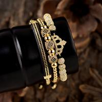 Rhinestone Brass Bracelets, Crown, Adjustable & three pieces & Unisex & with rhinestone 4-6mm .5-9.5 Inch 